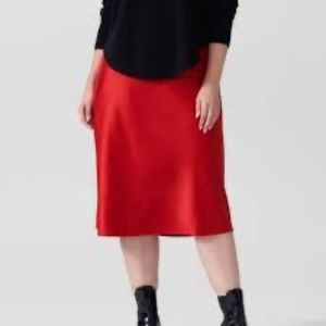 Universal Standard red satin midi skirt bias cut